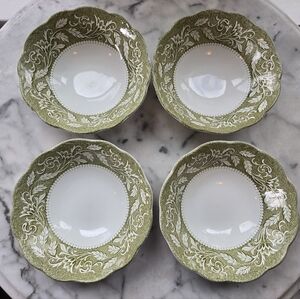 Elegant Green and White Vintage J&G Meakin Sterling Transferware Bowls, Set Of 4